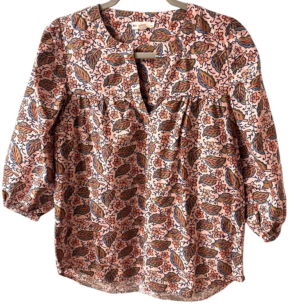 Roller Rabbit Peach-Pink Paisley Leaf Print Tunic Blouse